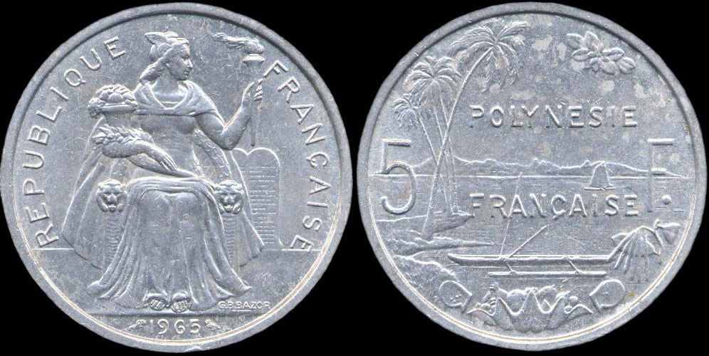 Pièce de 5 francs 1965 Polynésie française