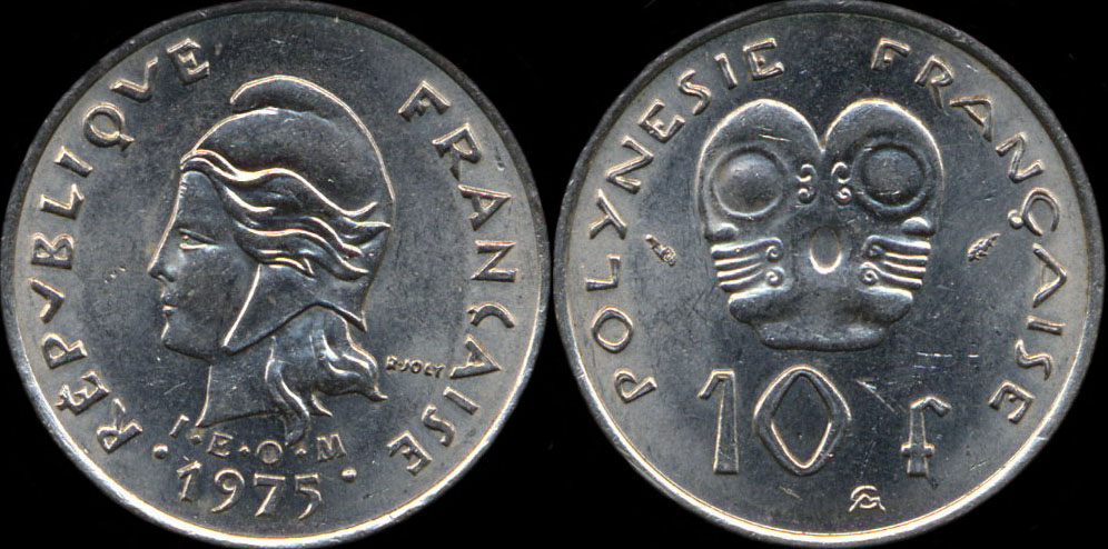 Pièce de 10 francs 1975  - I.E.O.M. Polynésie française
