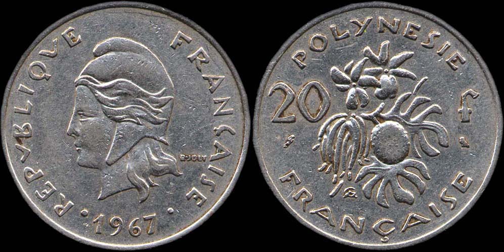 Pièce de 20 francs 1967 Polynésie française