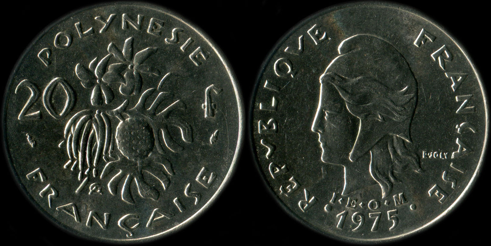 Pi�ce de 20 francs 1975 Polyn�sie fran�aise I.E.O.M.