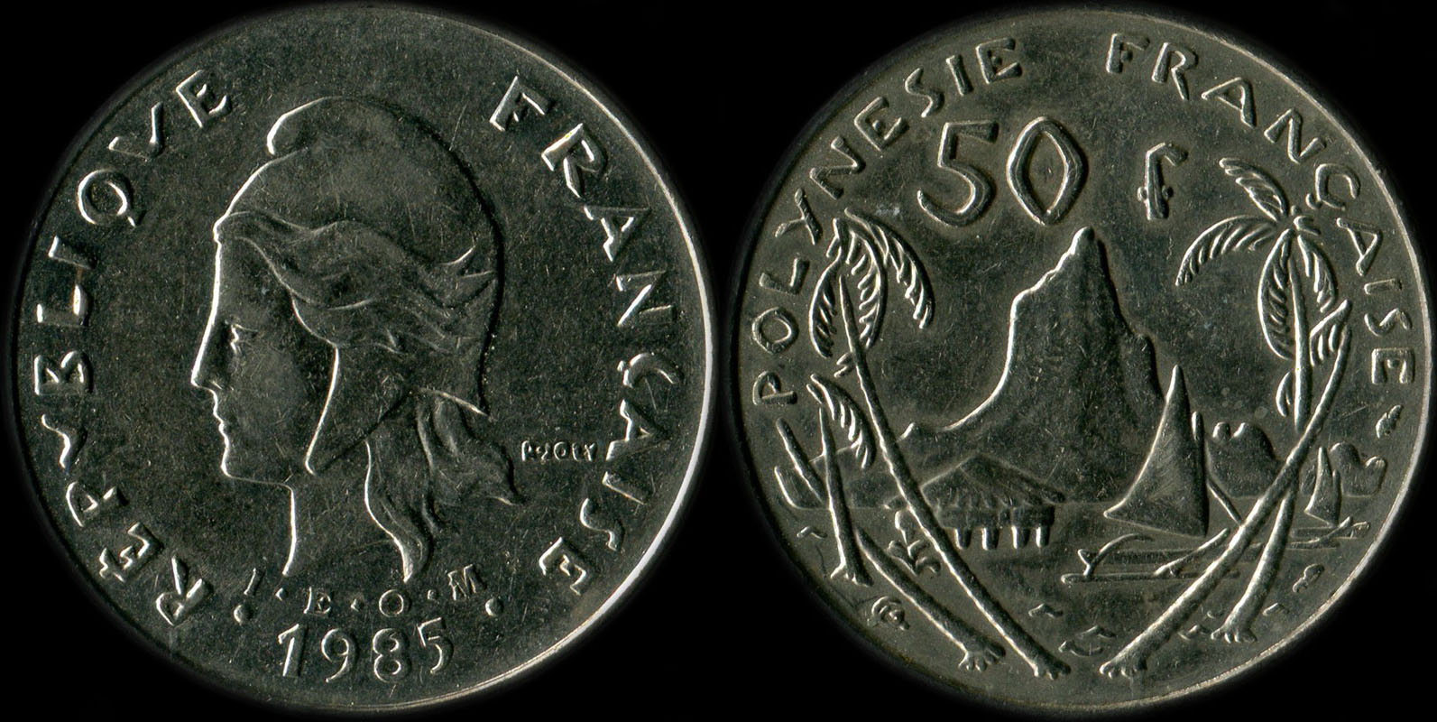 Pièce de 50 francs 1985 Polynésie française I.E.O.M.