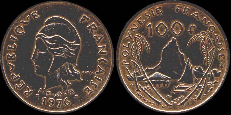 Pièce de 100 francs 1976 - I.E.O.M. Polynésie française
