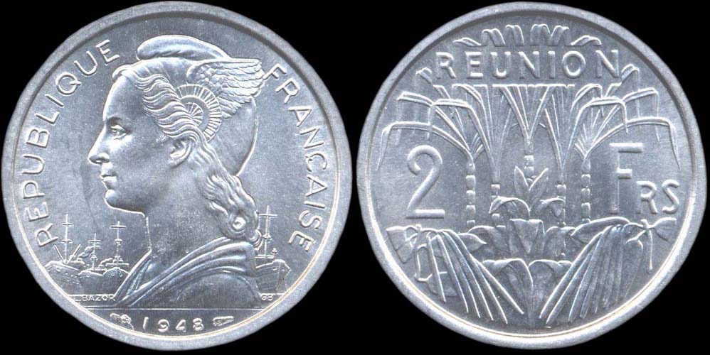 Pièce de 2 francs 1948 La Réunion