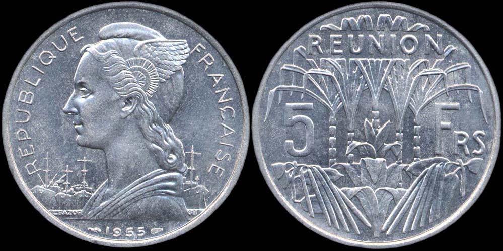 Pi�ce de 5 francs 1955 La R�union