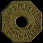 Jeton de n�cessit� de 2 francs payables en pain �mis par la Compagnie Anonyme des Houilli�res d'Ahun (23150 - Creuse) - revers