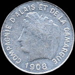 Jeton de n�cessit� de 5 centimes �mis en 1908 par la Compagnie d'Alais et de la Camargue � Alais - Al�s (30100 - Gard) - avers