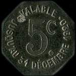 Jeton de n�cessit� de 5 centimes �mis par la Ville d'Albi (81000 - Tarn) - revers