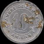 Jeton de nécessité de 10 centimes émis en 1922 par la Chambre de Commerce d'Amiens (80000 - Somme) - revers