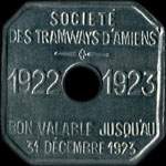 Jeton de nécessité de 30 centimes émis par la Société des Tramways d'Amiens (80000 - Somme) - avers