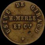 Jeton de nécessité de 1 franc émis par l'Usine de Giraud - H.Merle et Cie à Arles (13200 - Bouches-du-Rhône) - avers
