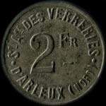 Jeton de nécessité de 2 francs émis par les Verreries d'Arleux - Familistère de la Verrerie à Arleux (59151 - Nord) - avers