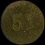 Jeton de n�cessit� de 5 centimes �mis par le Caf� de la Paix � Arras (62000 - Pas-de-Calais) - revers