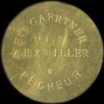 Jeton de 1 franc �mis par le Syndicat d'Entrepositaires et Limonadiers - Eug. Gaertner - Tel. 7 - P�cheur � Arzwiller (57405 - Moselle) - avers