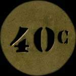 Jeton anonyme de 40 centimes en laiton rond 29 mm avec chiffres percés d'Aulus-les-Bains - avers