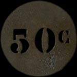 Jeton anonyme de 50 centimes en laiton rond perc� 29 mm avec chiffres perc�s d'Aulus-les-Bains - avers
