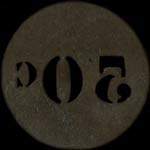 Jeton anonyme de 50 centimes en laiton rond perc� 29 mm avec chiffres perc�s d'Aulus-les-Bains - revers