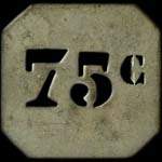 Jeton anonyme de 75 centimes en zinc rectangulaire avec coins coup�s et chifrres trou�s d'Aulus-les-Bains - avers