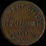 Jeton de n�cessit� de 20 francs �mis en 1935 par Cl�ment Gilles � Avignon (84000 - Vaucluse) - revers