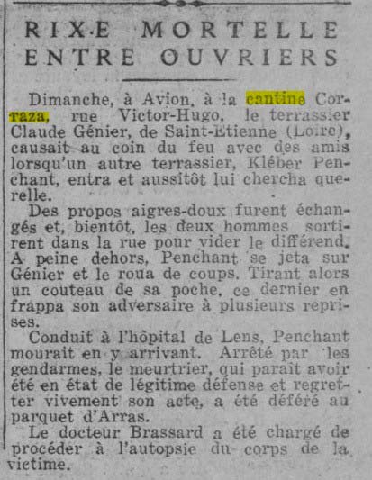 Dans l'Homme Libre du 21 f�vrier 1933 on mentionne la Cantine Corazza.