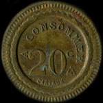 Jeton anonyme de 20 centimes avec 166 - revers