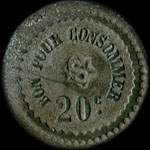 Jeton anonyme de 20 centimes avec une croix des Templiers - revers