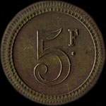 Jeton anonyme de 5 francs en laiton rond 30 mm avec le Lion de Belfort - revers
