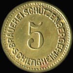 Jeton de n�cessit� de 5 pfennig �mis par Brauerei Sch�tzenberger � Schiltigheim (67300 - Bas-Rhin) - avers