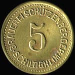 Jeton de n�cessit� de 5 pfennig �mis par Brauerei Sch�tzenberger � Schiltigheim (67300 - Bas-Rhin) - revers