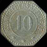 Jeton de nécessité de 10 pfennig 1917 (kleingeldersatzmark) émis par Weissenburg (Wissembourg - 67160 - Bas-Rhin) pendant l'occupation allemande - revers