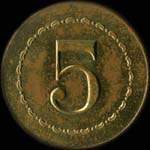 Jeton de n�cessit� de 5 centimes �mis par le Mess des Sous-Officiers du 5e r�giment d'Artillerie - revers