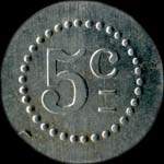 Jeton de n�cessit� de 5 centimes �mis par le Mess des Sous-Officiers du 112e R�giment d'Artillerie Lourde - revers