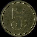 Jeton de n�cessit� de 5 francs �mis par le Casino Plage � Bandol (83150 - Var) - revers