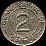 Jeton de n�cessit� de 2 francs �mis par le Grand Casino de Bandol (83150 - Var) - revers