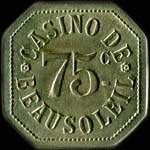 Jeton de nécessité de 75 centimes émis par le Casino de Beausoleil (06240 - Alpes Maritimes) - avers