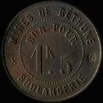 Jeton de nécessité de 1 kg 500 émis par les Mines de Béthune - Boulangerien (62400 - Pas-de-Calais) - revers