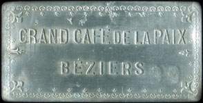 Jeton de n�cessit� de 2 francs �mis par le Grand Caf� de la Paix � B�ziers (34500 - H�rault) - revers