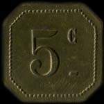Jeton de n�cessit� de 5 centimes �mis par le Grand Caf� Glacier Humarau � B�ziers (34500 - H�rault) - revers