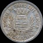 Jeton de n�cessit� de 25 centimes �mis en 1921 par la Soci�t� du Grand Caf� Glacier � B�ziers (34500 - H�rault) - avers