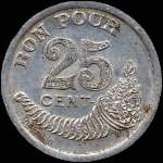 Jeton de n�cessit� de 25 centimes �mis en 1921 par la Soci�t� du Grand Caf� Glacier � B�ziers (34500 - H�rault) - revers