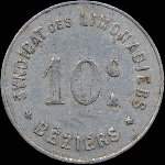 Jeton de n�cessit� de 10 centimes �mis par le Syndicat des Limonadiers de B�ziers (34500 - H�rault) - avers