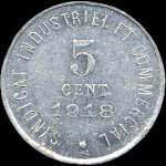 Jeton de n�cessit� de 5 centimes �mis en 1918 par la Chambre de Commerce de Blois (41000 - Loir-et-Cher) - revers