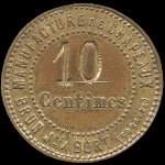 Jeton de n�cessit� de 10 centimes �mis par la Manufacture de Chapeaux Brun Jeune � Bort-les-Orgues (19110 - Corr�ze) - avers