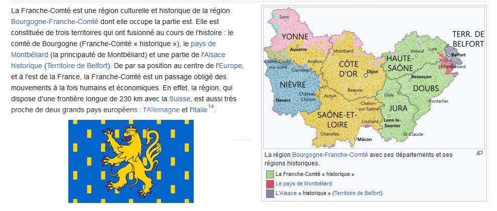 Carte de la Bourgogne - Franche-Comt� historique tir�e de Wikip�dia
