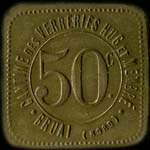 Jeton de 50 centimes émis par la Cantine des Verreries Hug et Membré - Bruai à Bruay-sur-Escaut (59860 - Nord) - avers