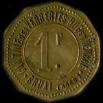 Jeton de 1 franc émis par la Cantine des Verreries Hug et Membré - Bruai à Bruay-sur-Escaut (59860 - Nord) - avers
