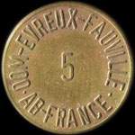 Jeton de 5 (cents) OOM-Evreux-Fauville - AB-France - Fauville (27930 - Eure) - avers