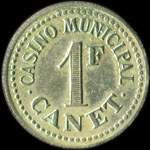 Jeton de 1 franc �mis par le Casino Municipal � Canet-en-Roussillon (66140 - Pyr�n�es-Orientales) - revers