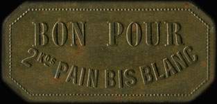 Jeton de 2 kg de pain bis blanc type 1 du Bureau de Bienfaisance de Carcassonne (11000 - Aude) - revers