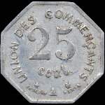 Jeton de 25 centimes 1917 type 2 de l'Union des Commerçants de Carcassonne (11000 - Aude) - revers