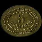 Jeton de 5 centimes 1892 type 2 de la Ville de Carcassonne - Union Philanthropique - Fourneaux Démocratiques (11000 - Aude) - revers